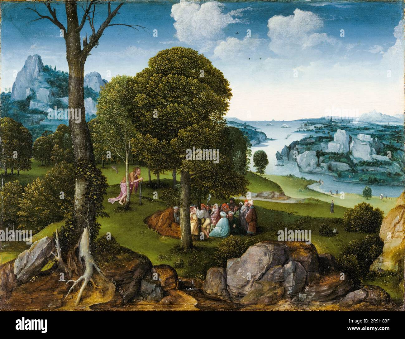Joachim Patinir, Landscape with St John the Baptist Preaching, painting in oil on wood, 1500-1524 Stock Photo