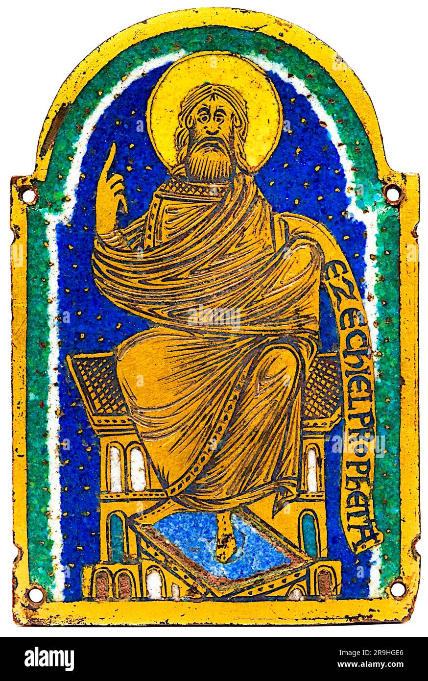 Prophet Ezekiel, portrait painting in enamel on copper with gilt by and ...