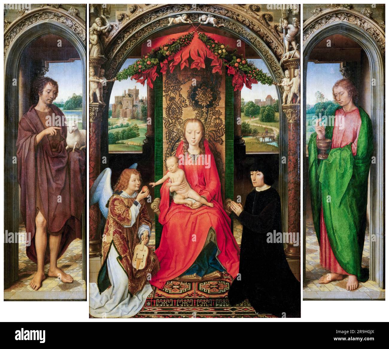Hans Memling, Small Triptych of St John the Baptist, painting in oil on wood, 1485-1490 Stock Photo