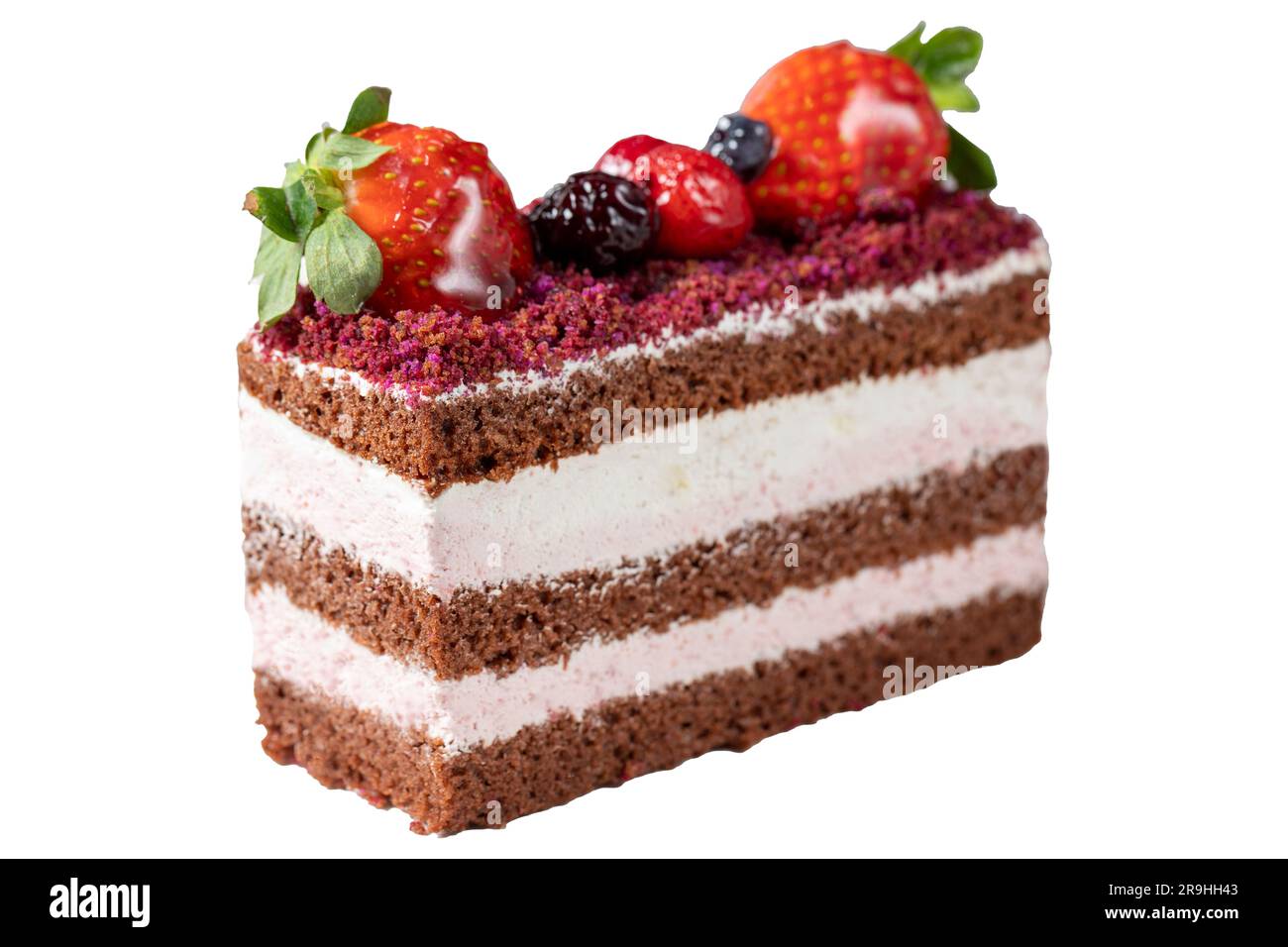 Fruit and whipped cream cake isolated on white background. close up Stock Photo