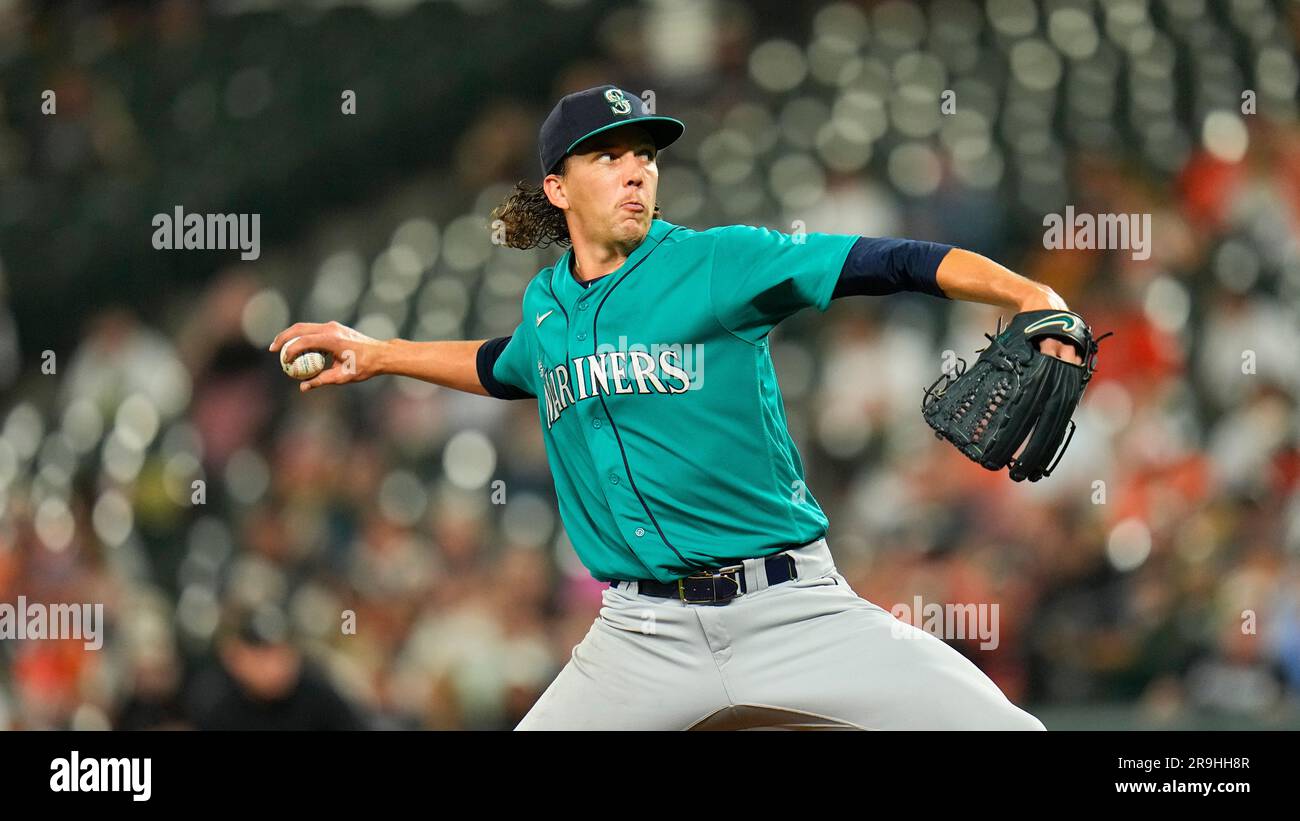 Seattle Mariners starting pitcher Logan Gilbert throws a pitch to the