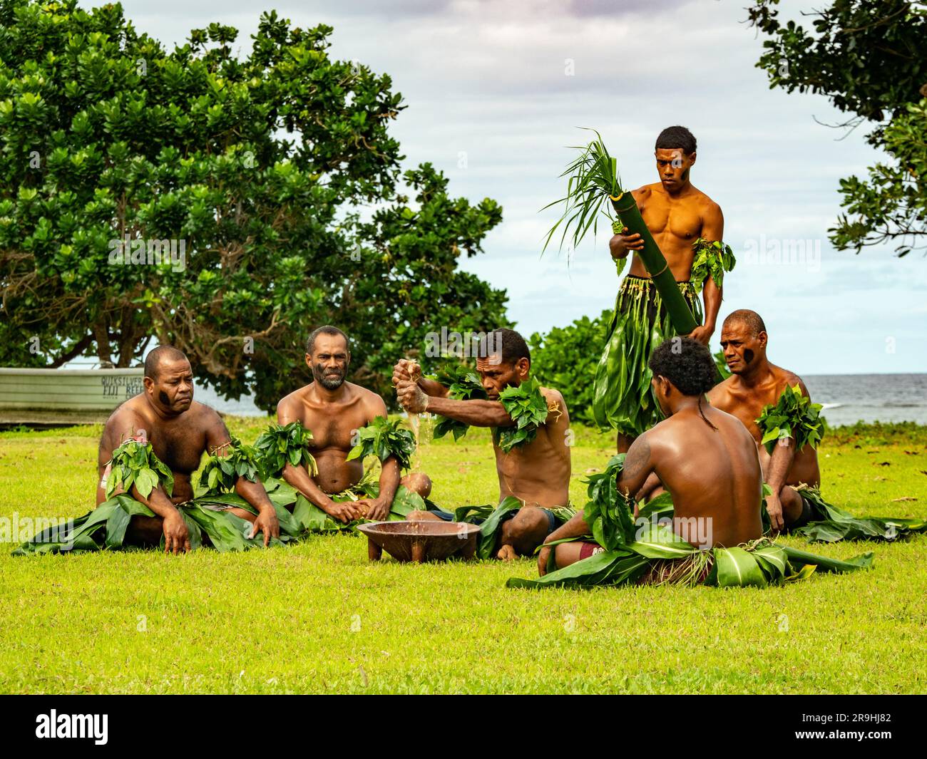 A traditional kava ceremony in the Fijian village of Waitabu, Taveuni ...