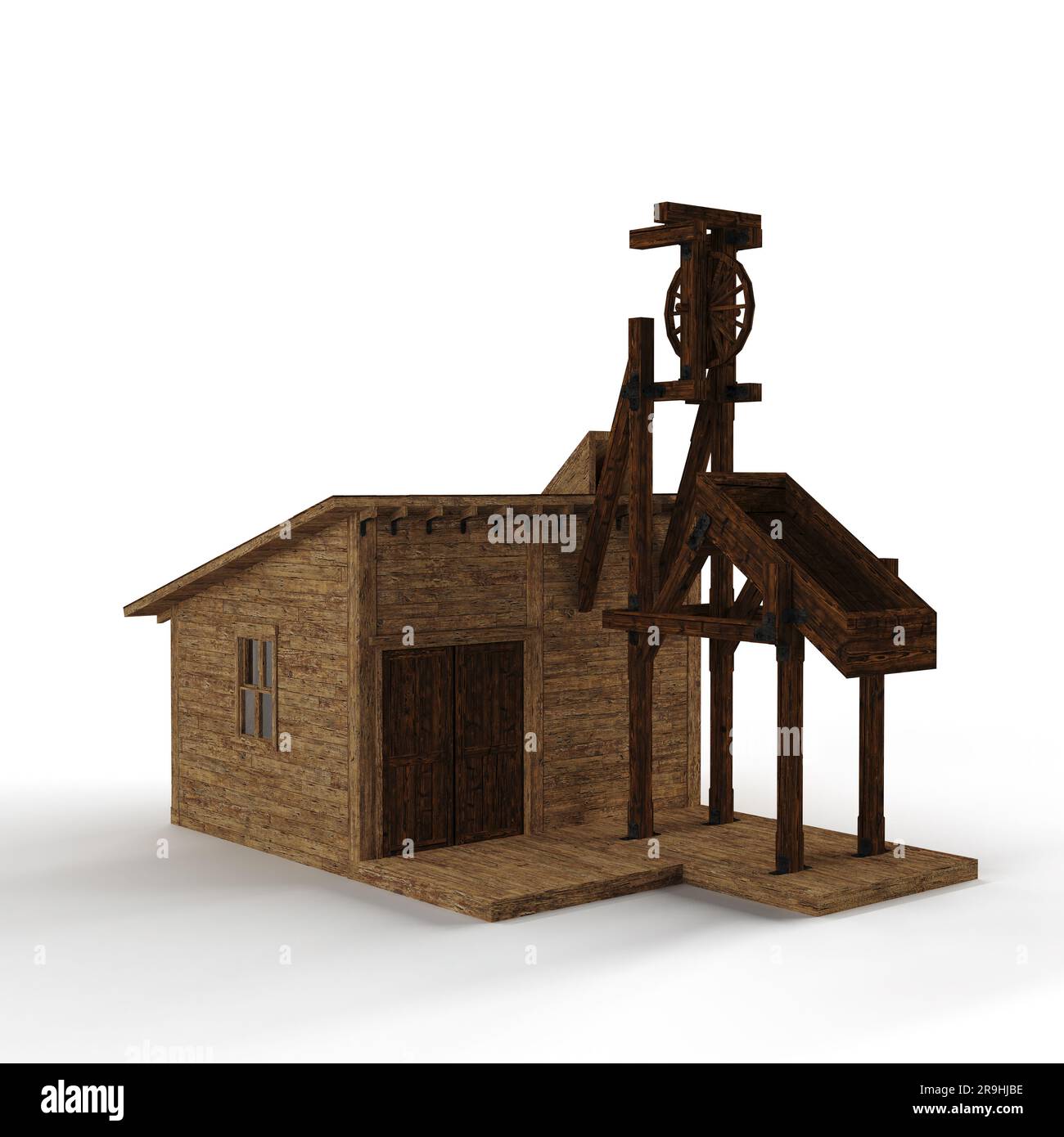 A 3D rendered scale model of a wild west style mining models Stock Photo