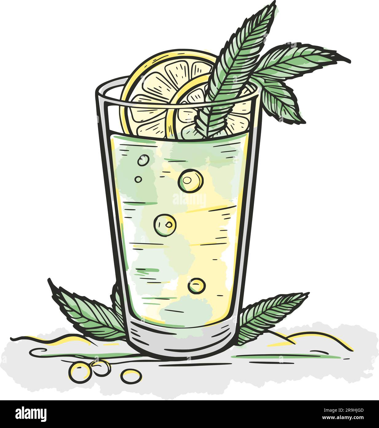 Mahito hand drawn illustration with watercolor background. Alcoholic