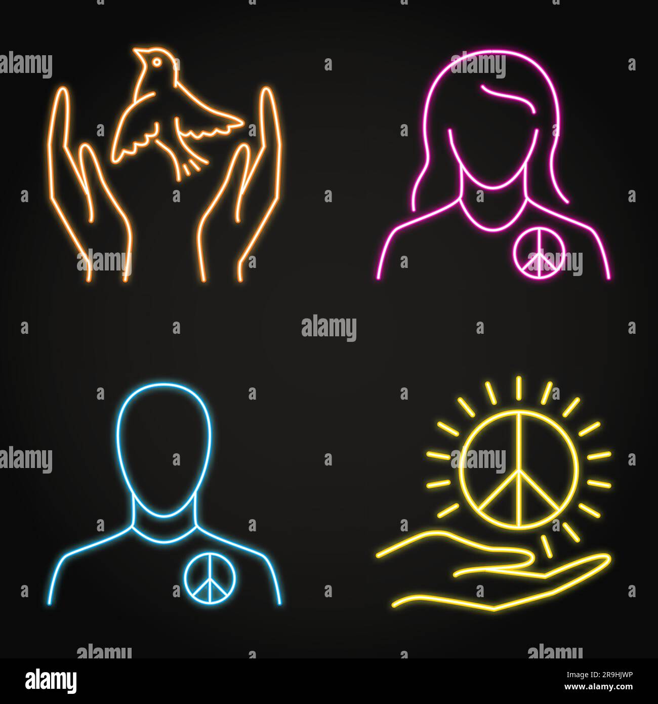 Pacifism And Peace Symbols Neon Icon Set Vector Illustration Stock Vector Image And Art Alamy 3250