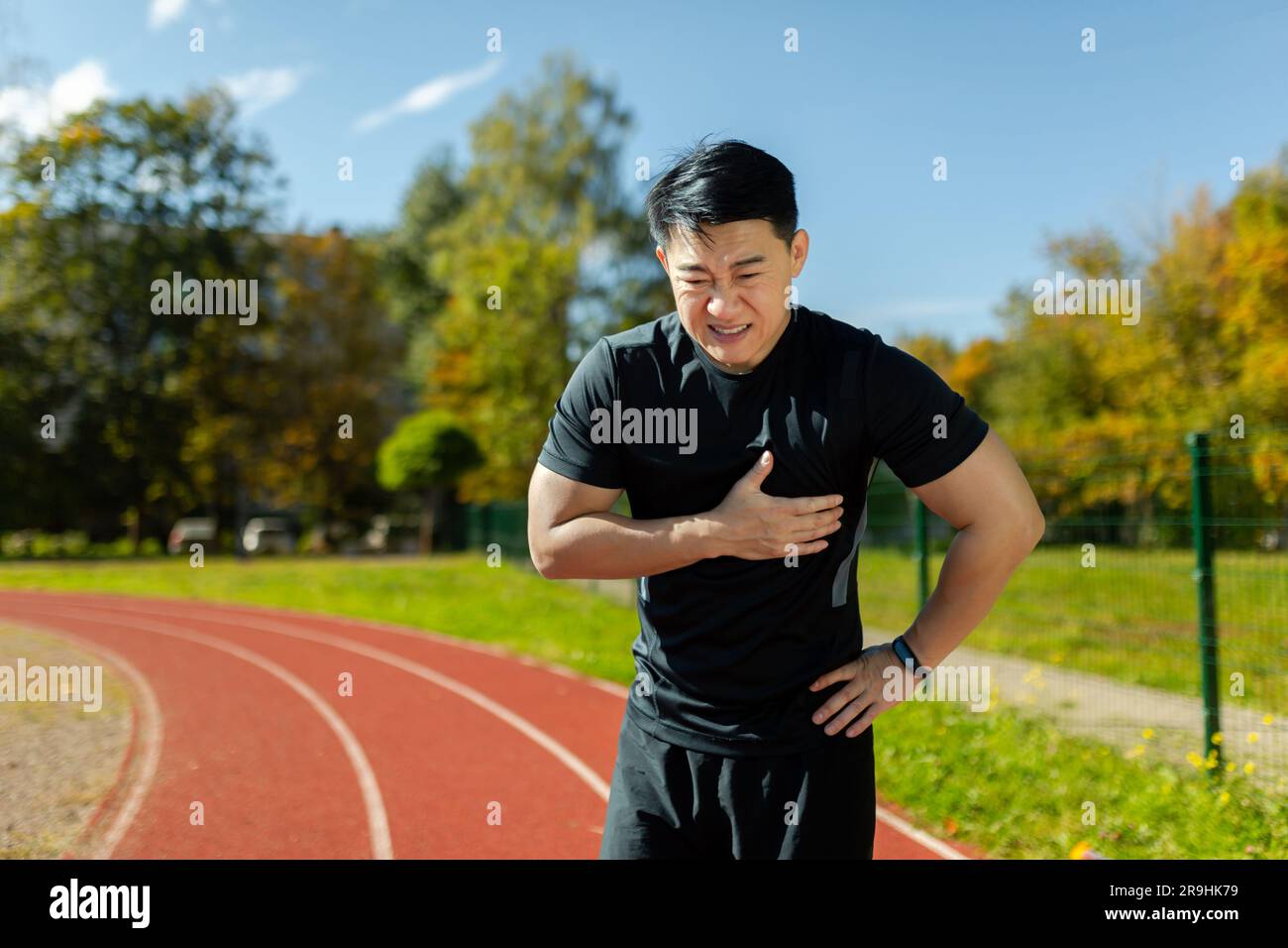 Heart attack while running and doing fitness and active exercise in