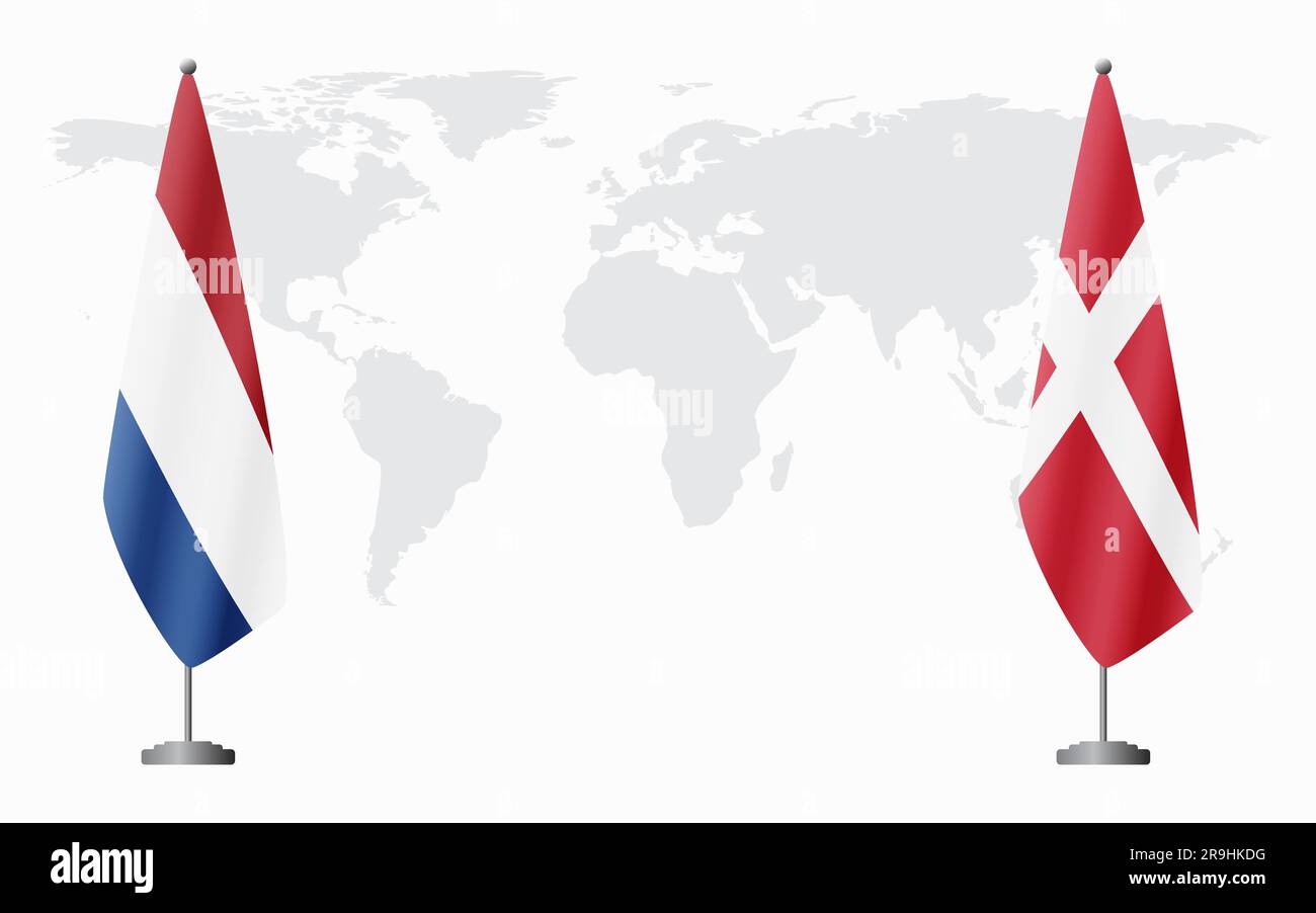 Netherlands And Denmark Flags For Official Meeting Against Background Of World Map Stock Vector