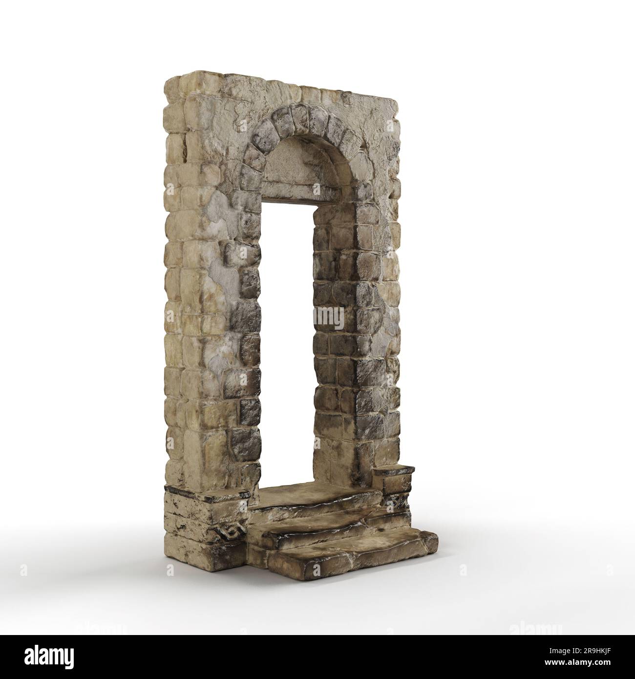 A 3D rendered scale model of a realistic and classic, stone archway ...