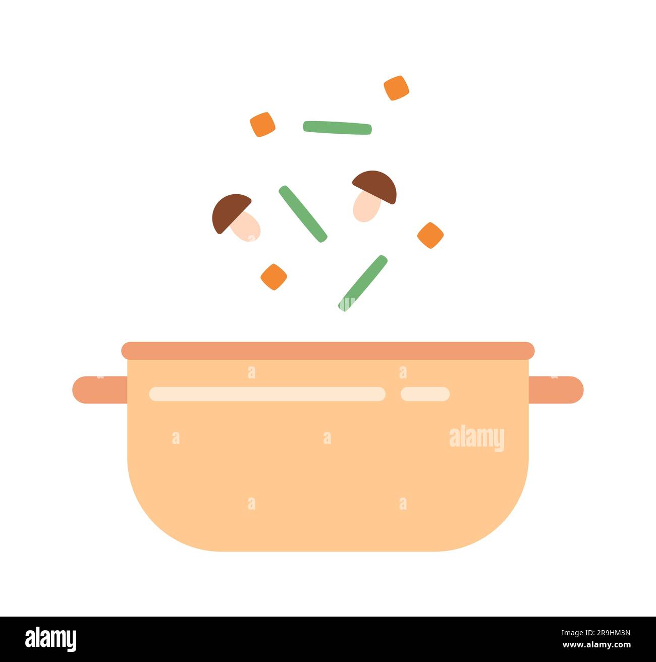 Add vegetables into pot semi flat colour vector object Stock Vector