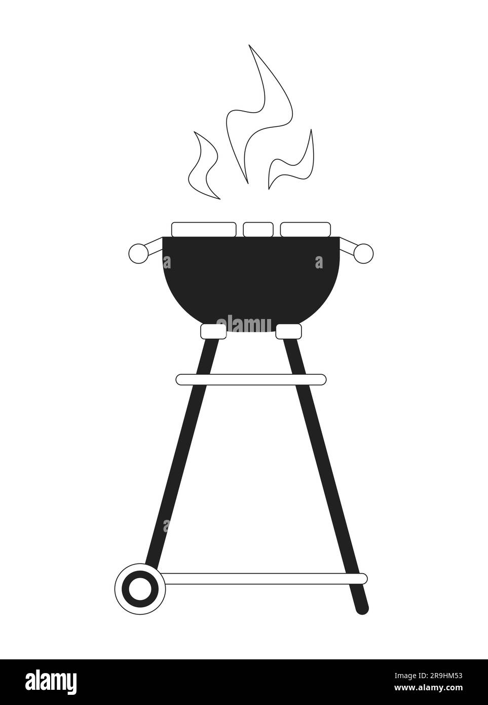 Grill with steaks monochrome flat vector object Stock Vector