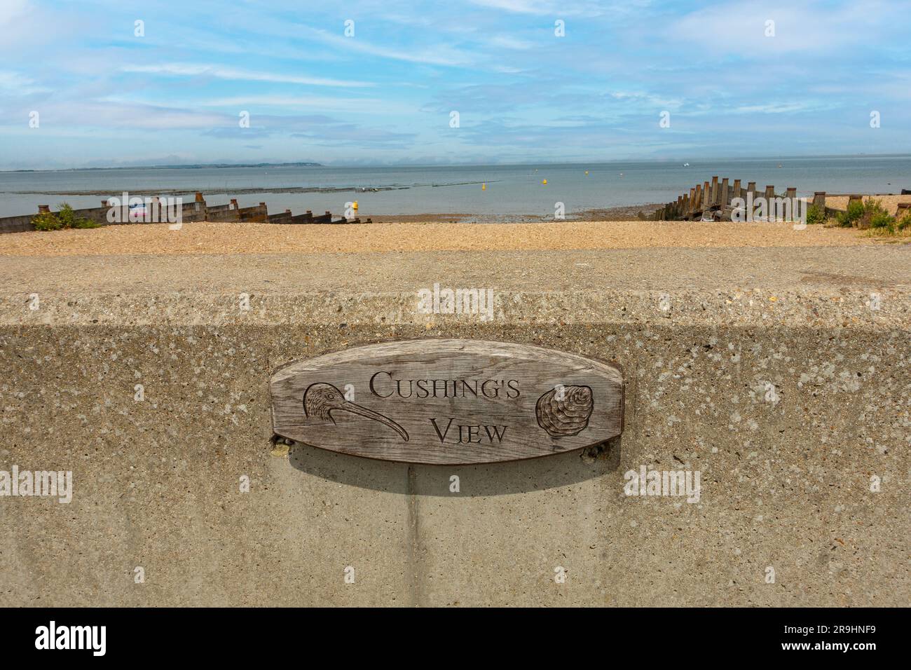 Peter Cushing,Actor,Cushing's View,Whitstable,Kent,England, Plaque to mark Peter Cushing's favourite view when he lived in Whitstable Stock Photo