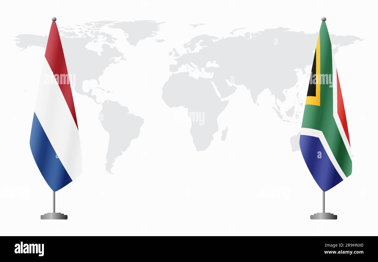 Netherlands and South Africa flags for official meeting against