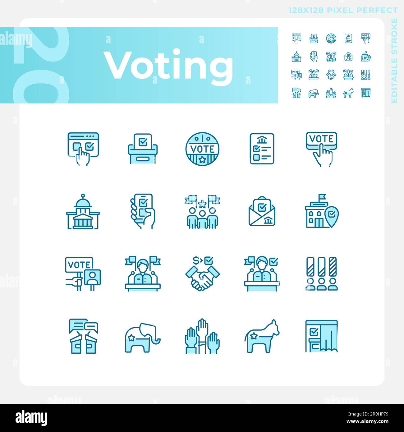 Editable pixel perfect blue voting icons set Stock Vector