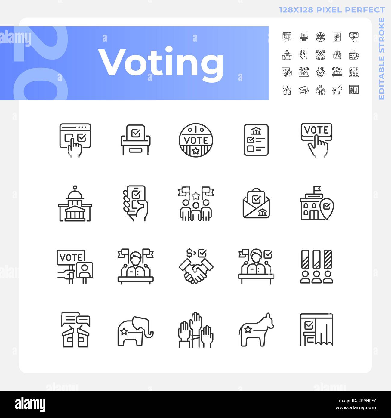 2D editable voting thin line icons set Stock Vector