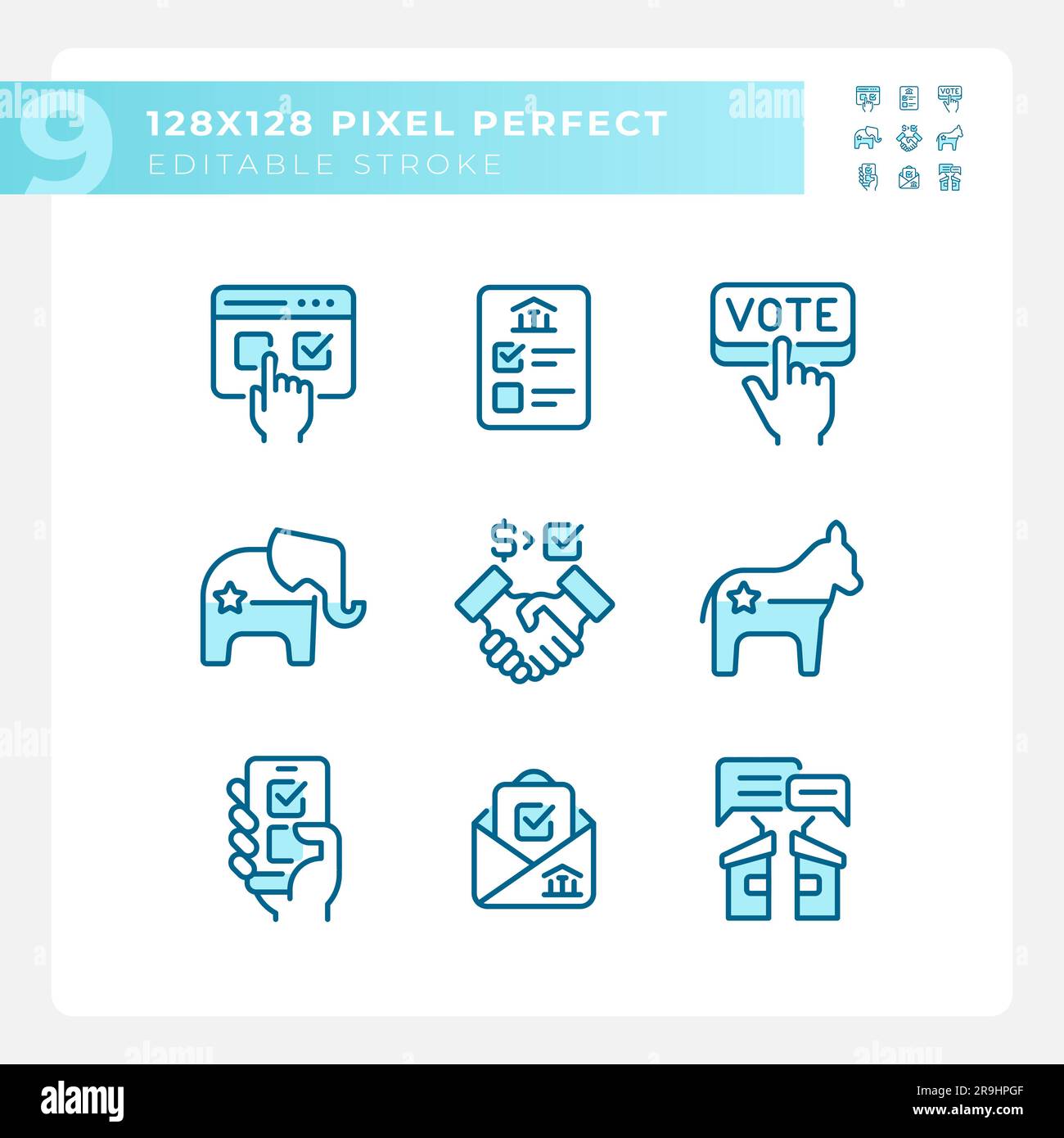 Customizable pixel perfect blue voting icons set Stock Vector