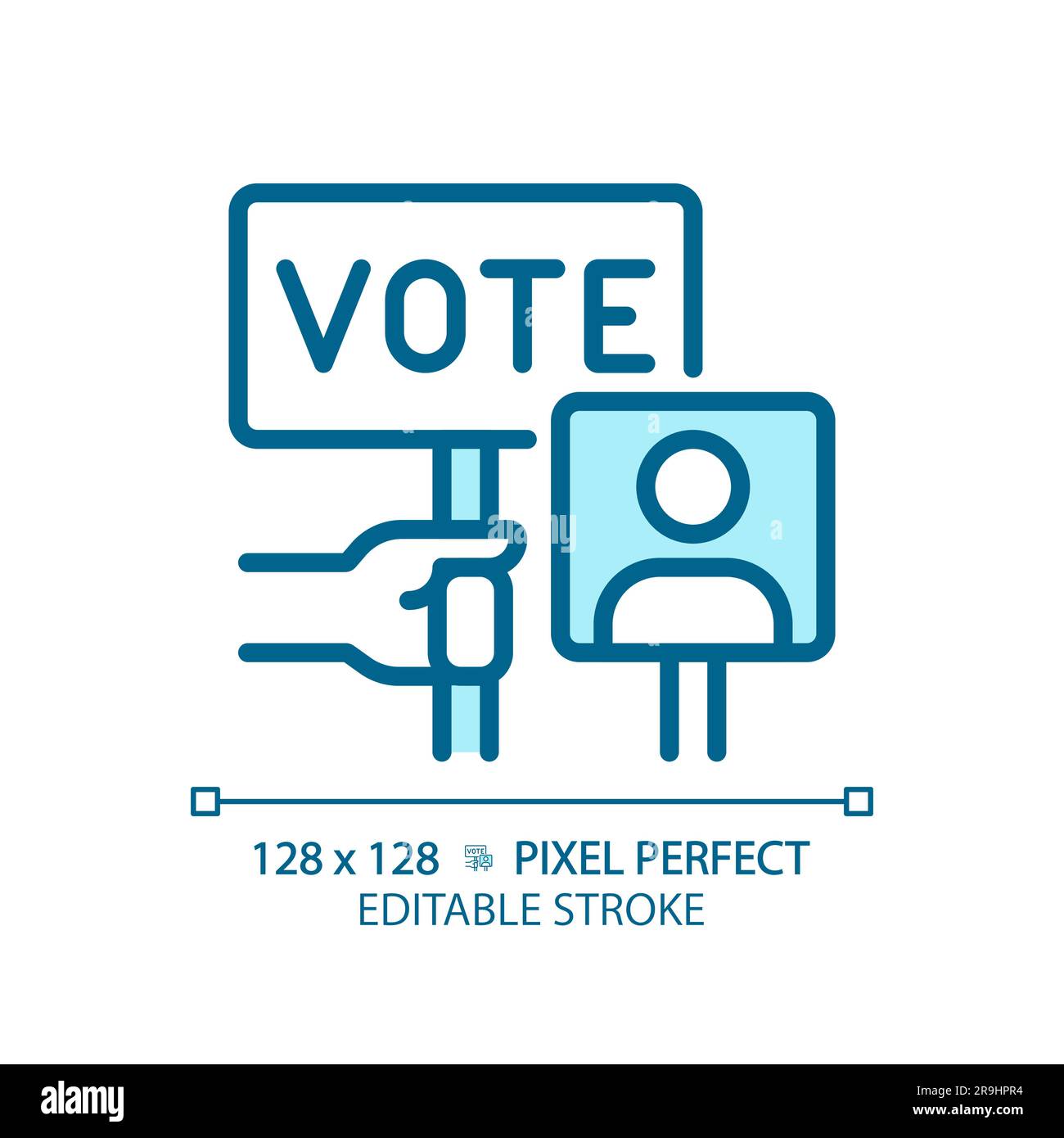 Editable pixel perfect blue hand voting icon Stock Vector
