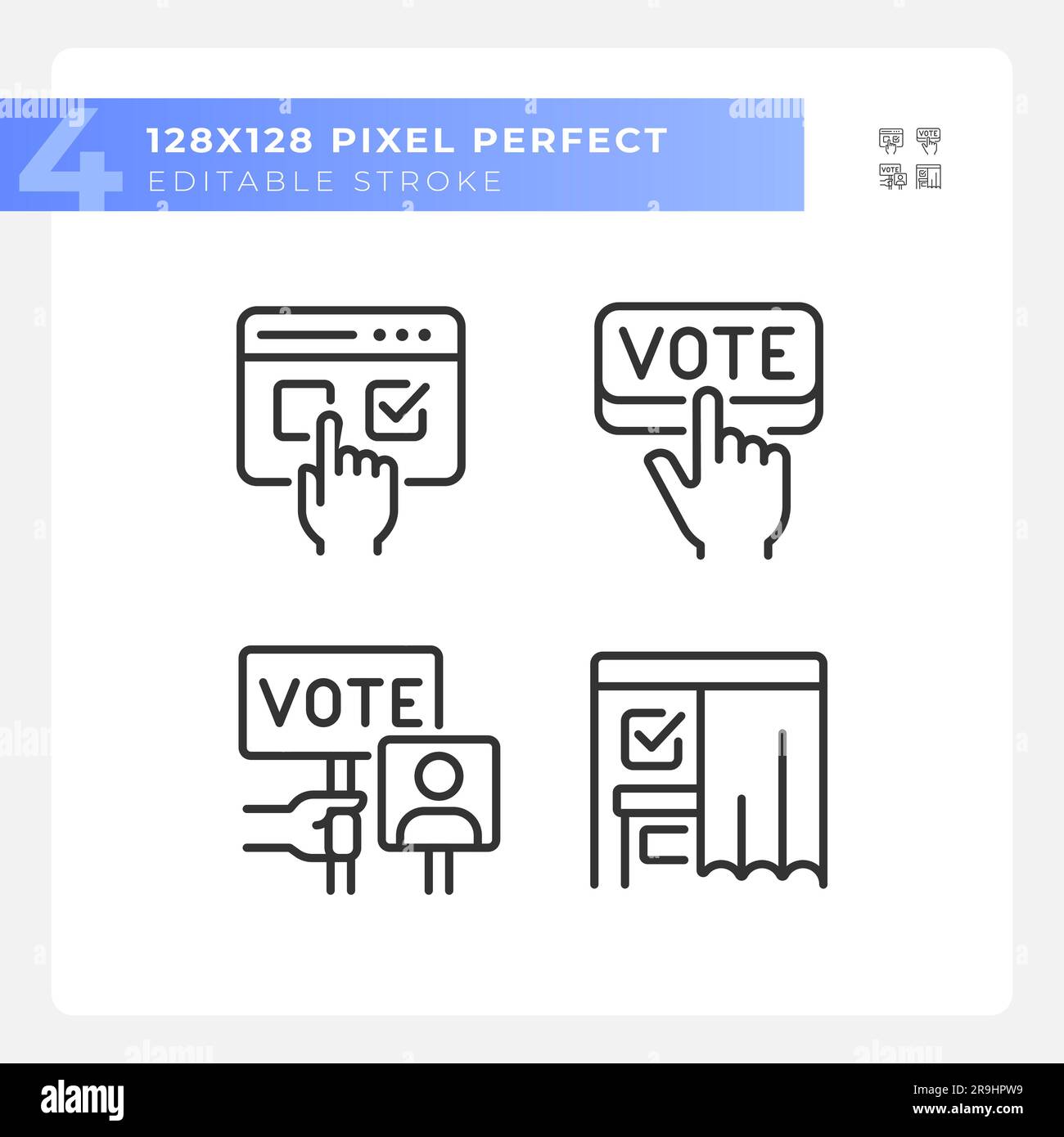 Editable pixel perfect voting thin line icons Stock Vector