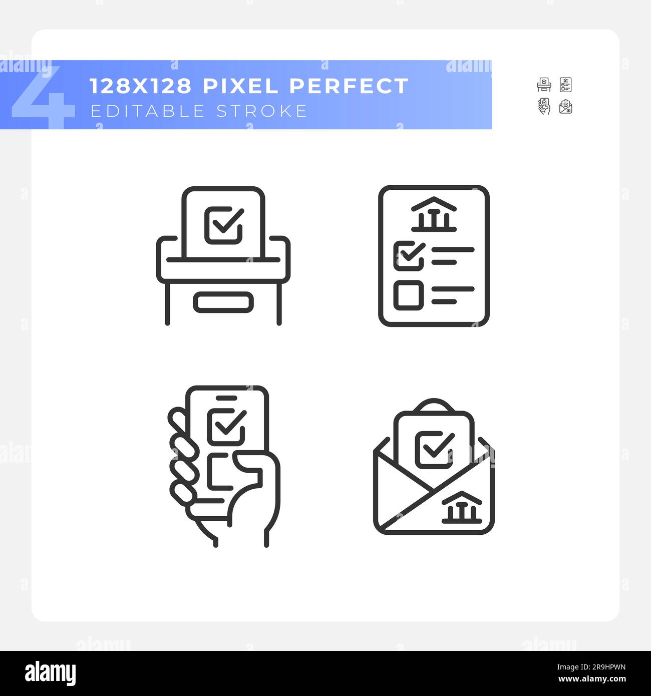 Editable pixel perfect set of voting thin line icons Stock Vector