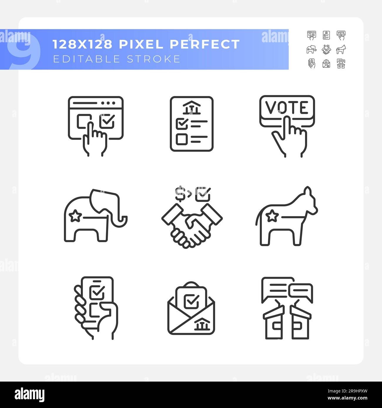 Pixel perfect set of voting thin line icons Stock Vector