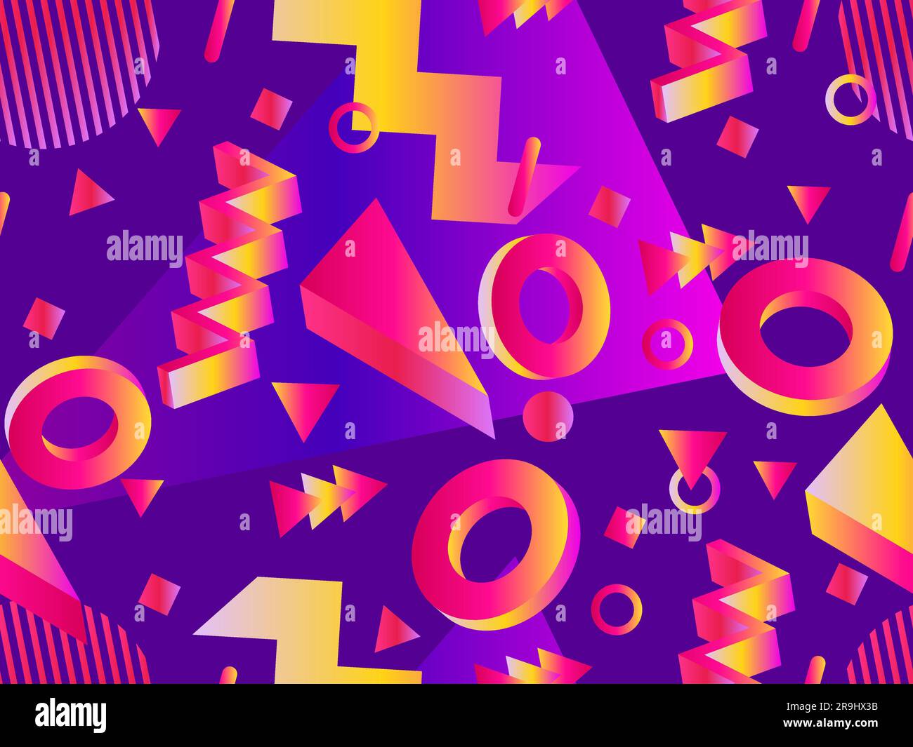 3D geometric seamless pattern in 80s style. 3d isometric shapes with ...