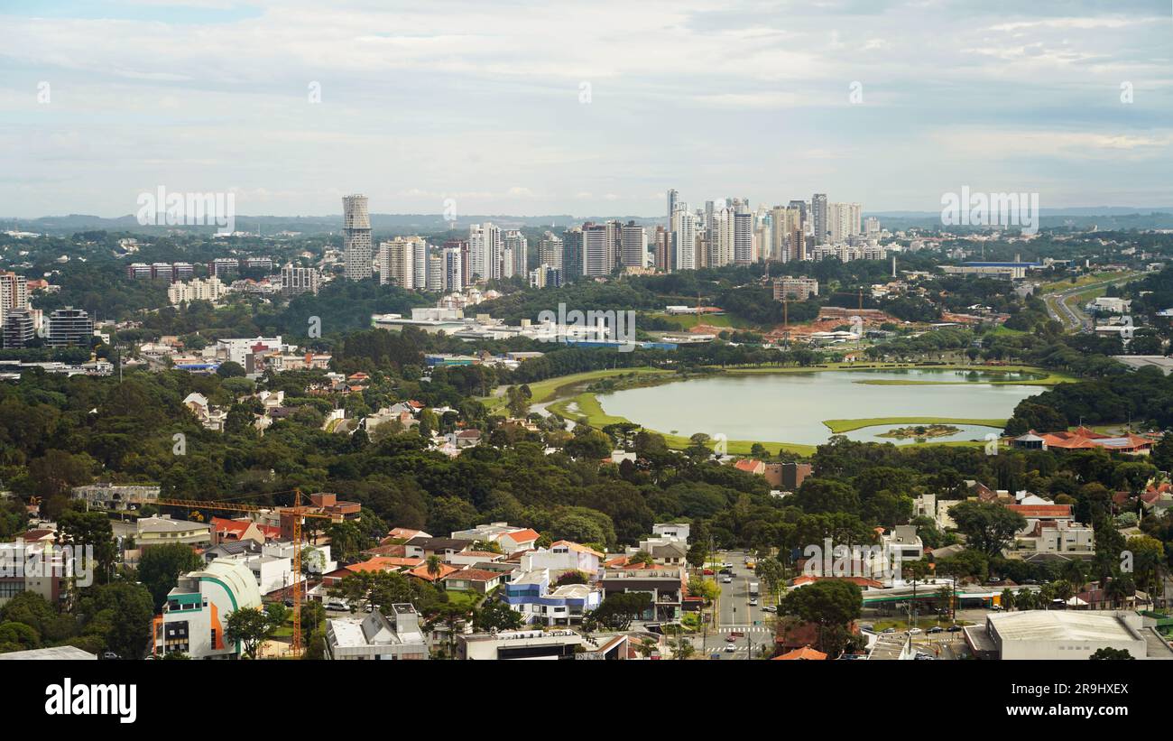 Curitiba aerial cityscape with the Barigui Park in the middle, Curitiba ...