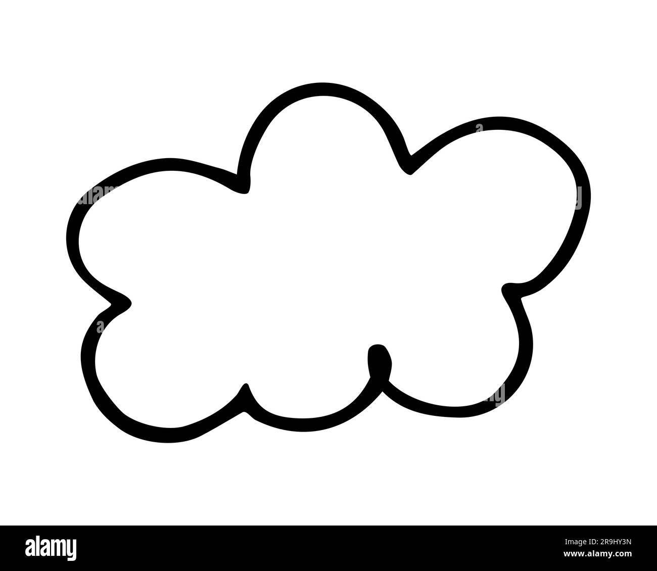Cloud hand painted with brush. Doodle cloud icon isolated on white