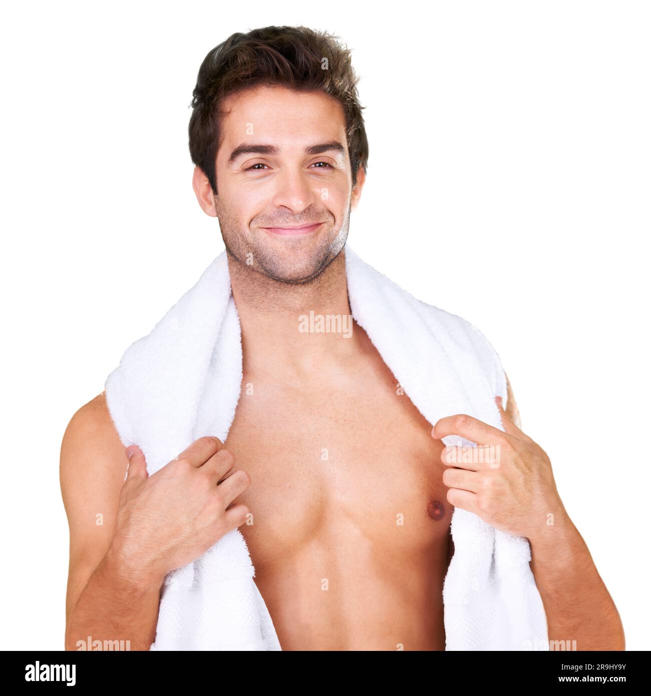 Man, fitness and portrait for health with towel for hygiene in png or