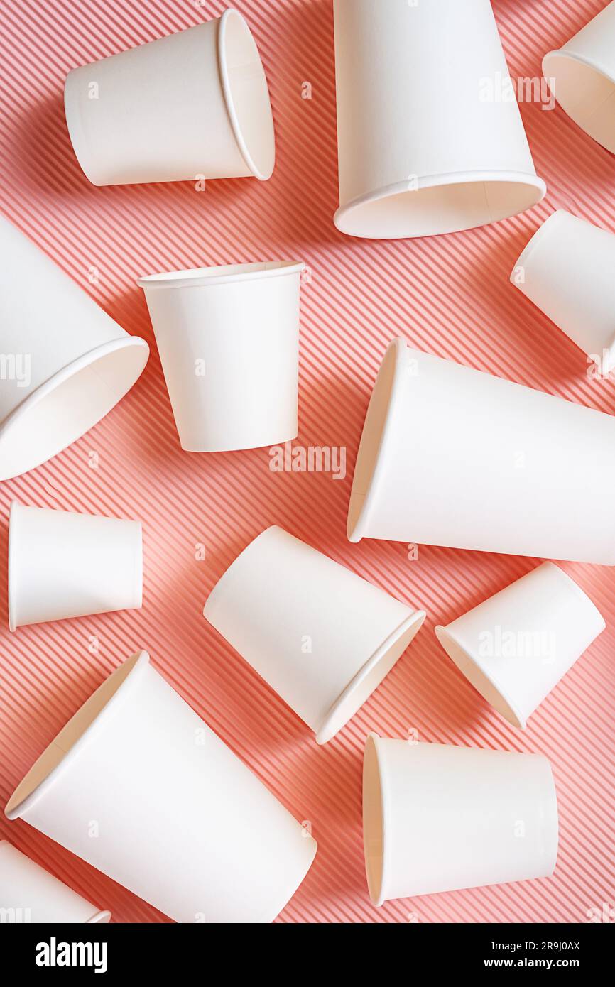 Various sized disposable coffee cups. Different takeaway coffee cups. Stock Photo