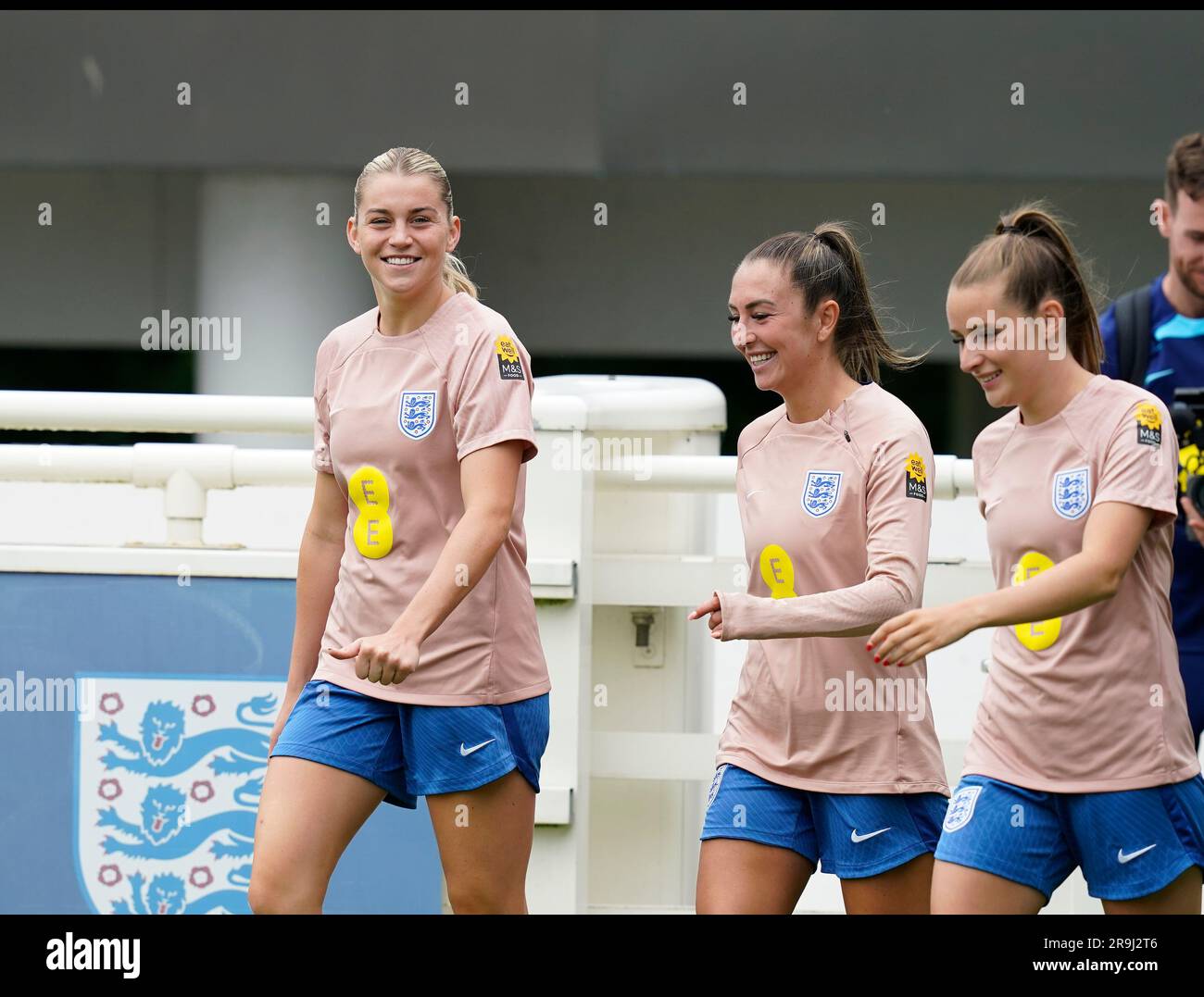 Alessia Russo, Katie Zelem and Ella Toone of England Women during an open training session at St George's Park, Burton on Trent. Picture date: 27th June 2023. Picture credit should read: Andrew Yates/Sportimage Credit: Sportimage Ltd/Alamy Live News Stock Photo