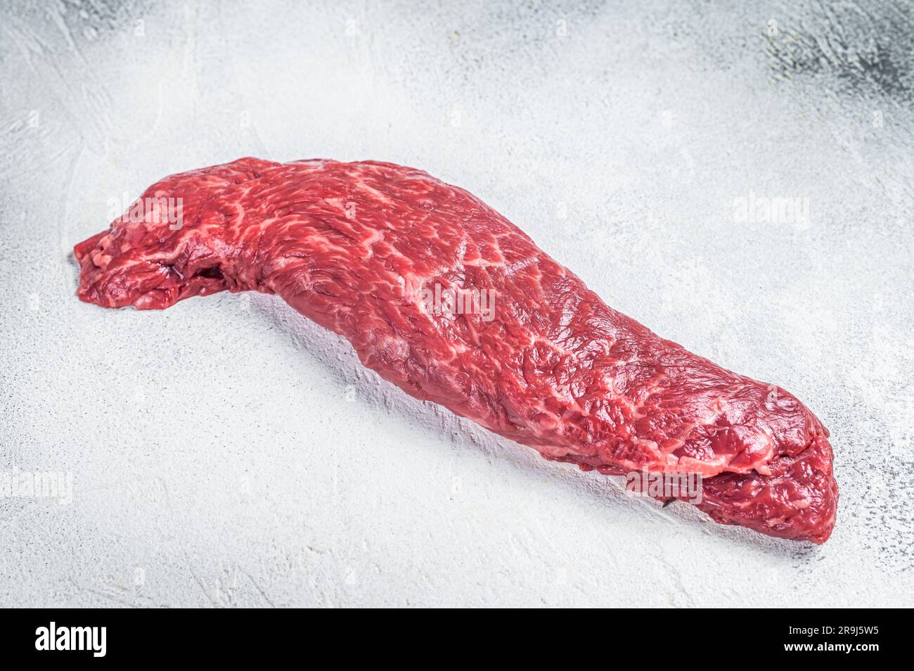 Raw fresh meat Steak Machete, skirt. White background. Top view. Copy space. Stock Photo