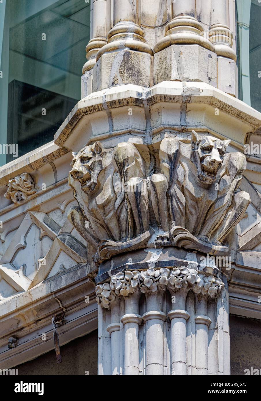Terra cotta detailing above the second floor of Washington Street Building, Boston’s former Gilchrist Department Store. Stock Photo