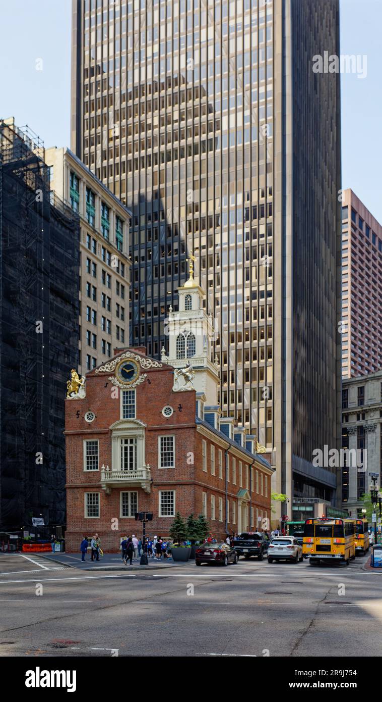 Old State House is the restored former seat of government for the City of Boston, Suffolk County, and Commonwealth of Massachusetts. Stock Photo