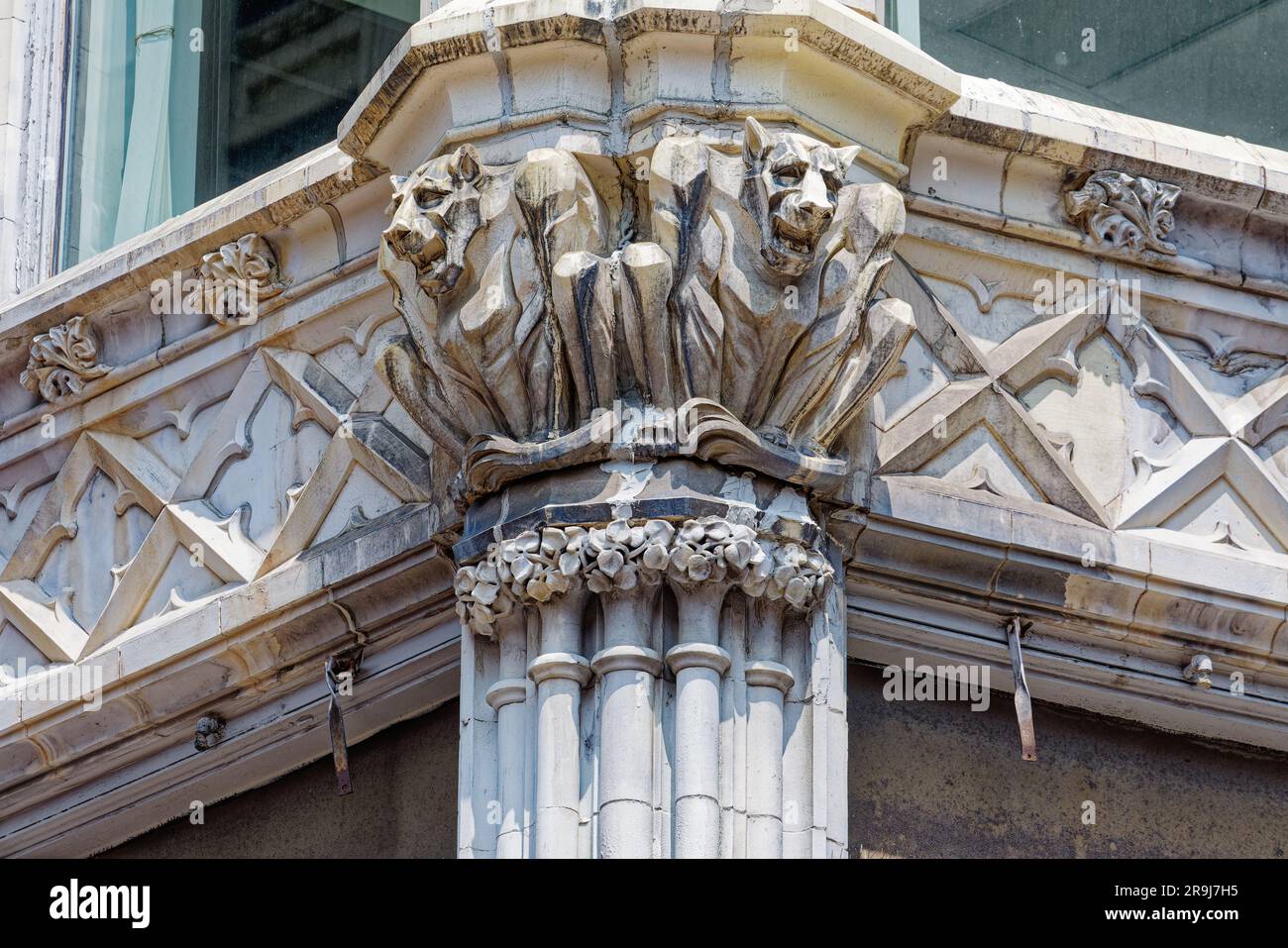 Terra cotta detailing above the second floor of Washington Street Building, Boston’s former Gilchrist Department Store. Stock Photo
