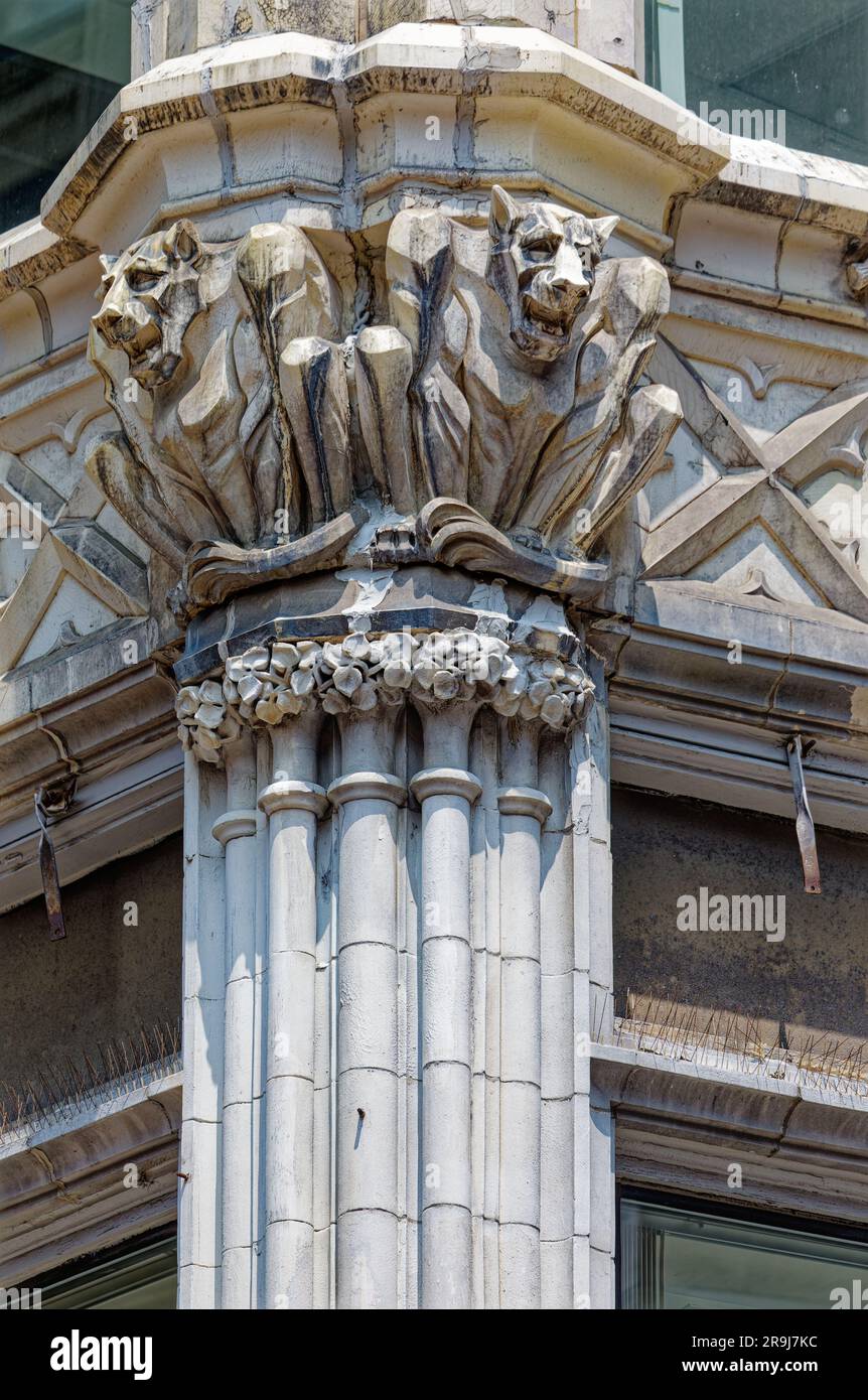 Terra cotta detailing above the second floor of Washington Street Building, Boston’s former Gilchrist Department Store. Stock Photo