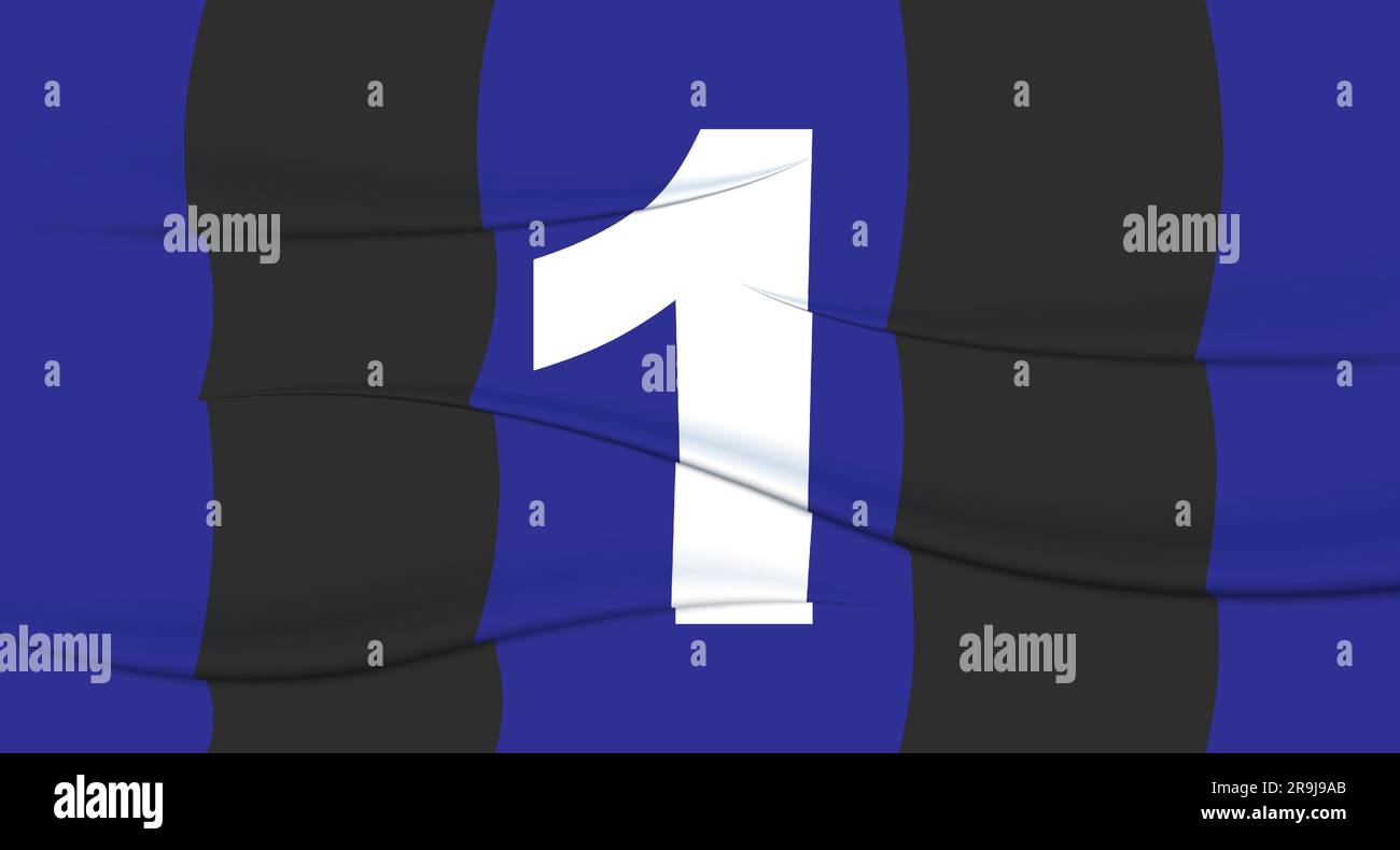 Blue footballer's number on a football jersey. 1 Numbered print. Sports