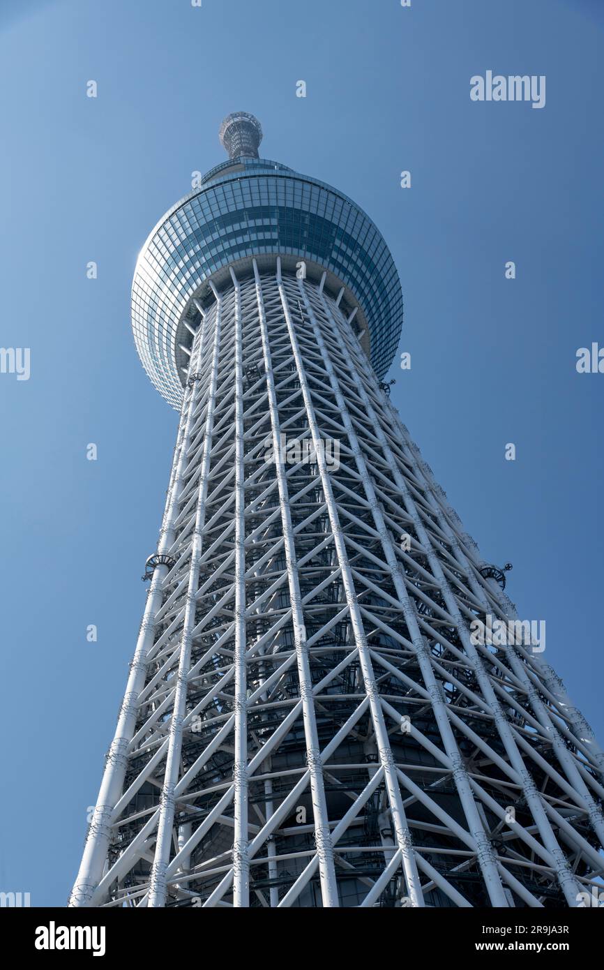 Tokyo Japan April 2023 Vertical Low Angle View Of The Tokyo Skytree Tokyo Japan April 2023 Vertical Low Angle View Of The Tokyo Skytree