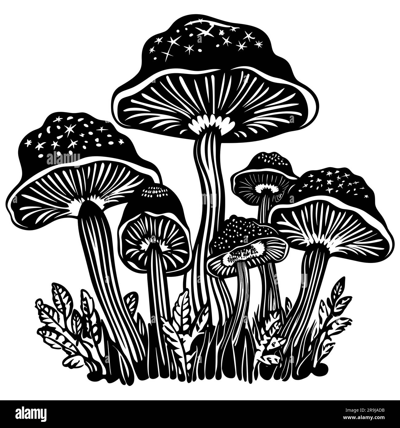 Mushrooms Black and White Stock Vector