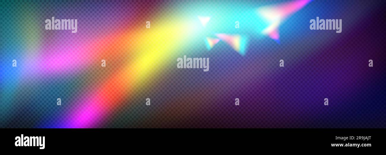 Rainbow prism light crystal glass overlay texture. Hologram flare with
