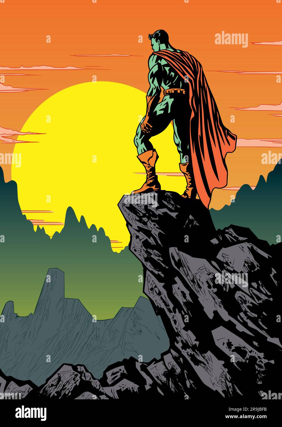 Superhero on Edge of Cliff Stock Vector