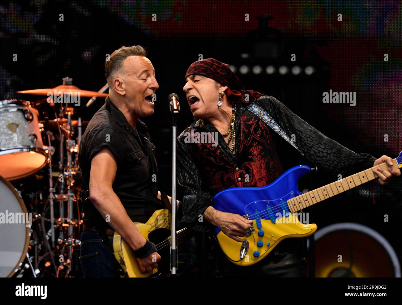 Bruce Springsteen and Steven Van Zandt, also known as 'The Boss' and 'Little Steven', in concert with the E Street Band in Gothenburg, Sweden 26 June Stock Photo