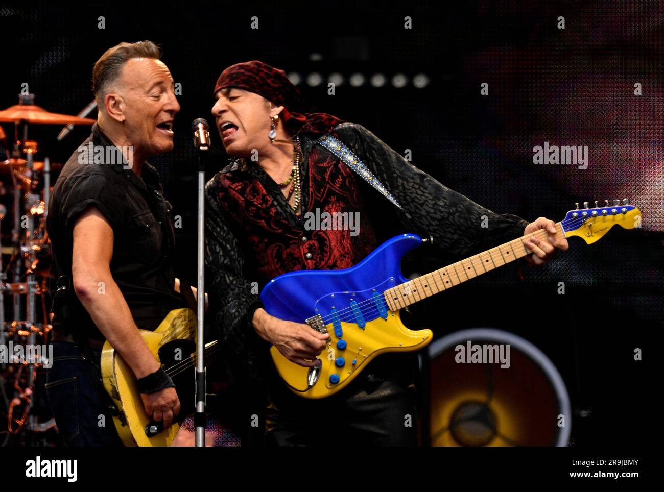 Bruce Springsteen and Steven Van Zandt, also known as 'The Boss' and 'Little Steven', in concert with the E Street Band in Gothenburg, Sweden 26 June Stock Photo