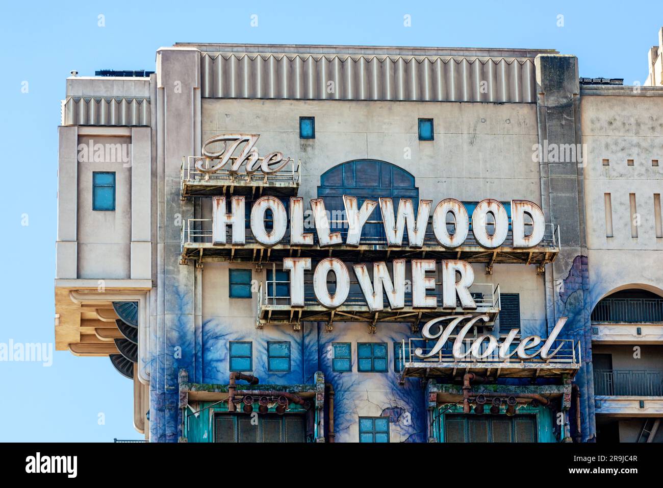 Paris, France - June 02, 2023: Tower of Terror, called Hollywood Tower, is a Disney attraction based on the idea of the free-fall tower. Stock Photo