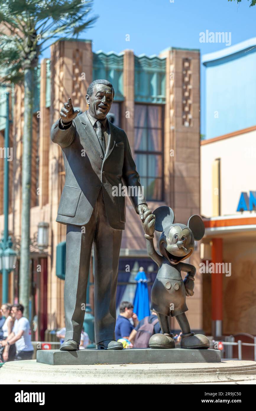 Represents Disney Paris, France - June 02, 2023: In Disney Studio 1 there is the bronze ...