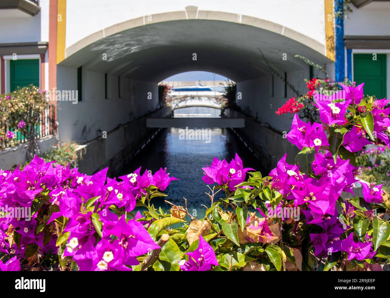 Canal en Puerto de Mogán, la Venecia de Gran Canaria, España Stock Photo