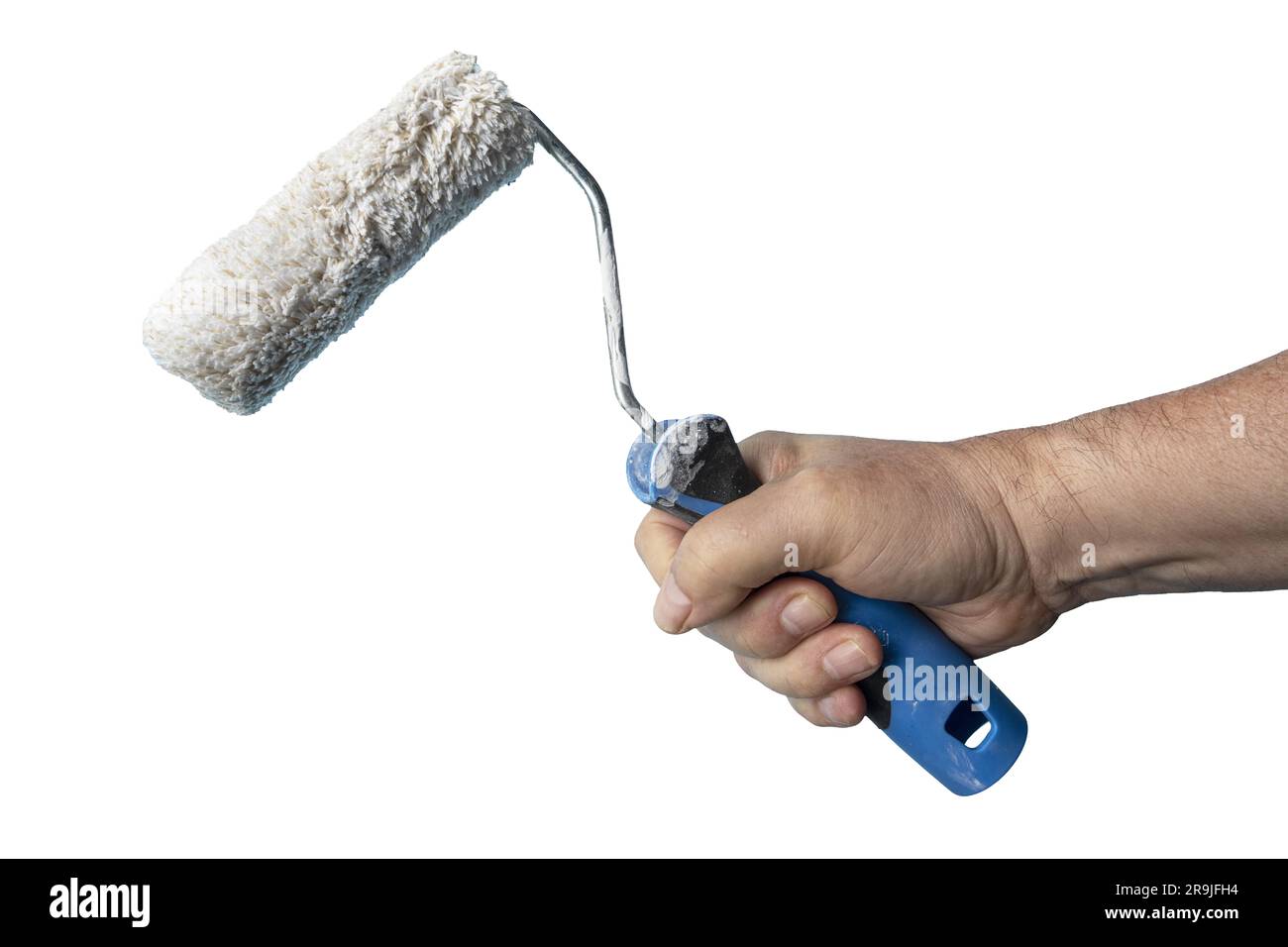 a roller brush in his hand on a transparent background Stock Photo Alamy