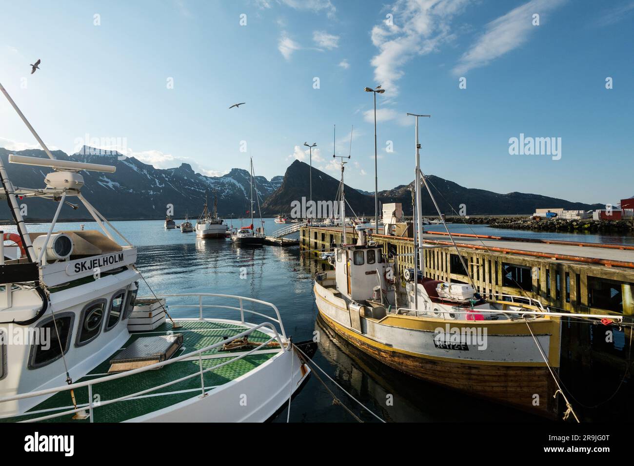 Fredvang ist ein Dorf in der Gemeinde Flakstad Lofoten, Norwegen Stock Photo