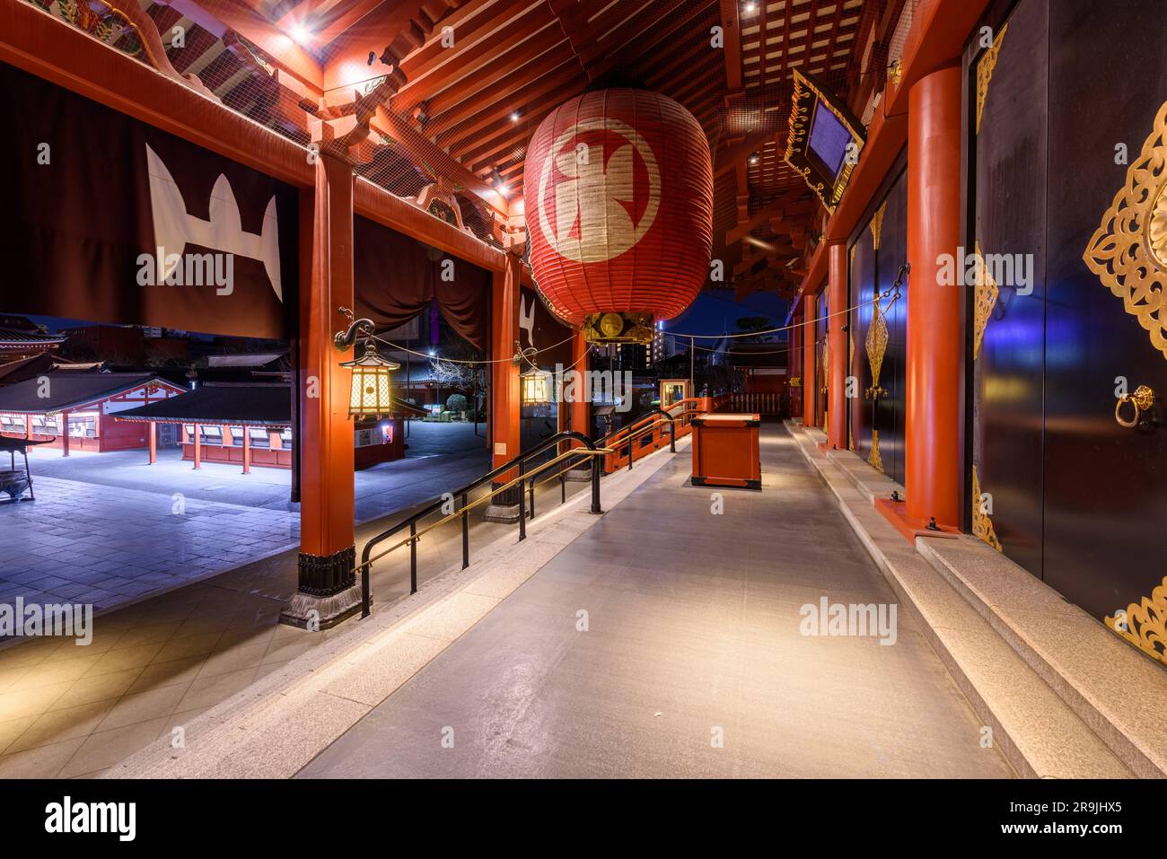 Historic Sensoji Temple in the Asakusa district of Tokyo. The temple's origins date back to 628. Stock Photo