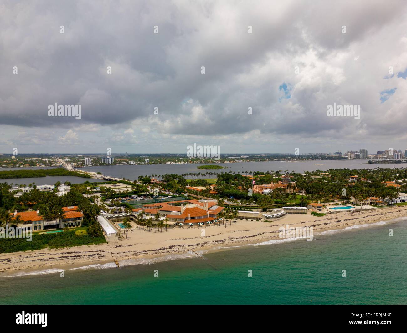 Palm Beach, FL, USA - June 23, 2023: Aerial drone photo Mar A Lago Palm Beach FL circa 2023 Stock Photo