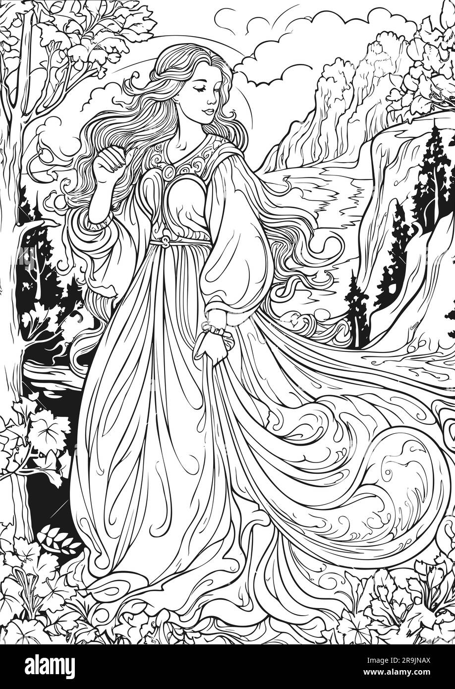 Enchanted Realm, Princess Coloring Book pages Stock Vector Image & Art