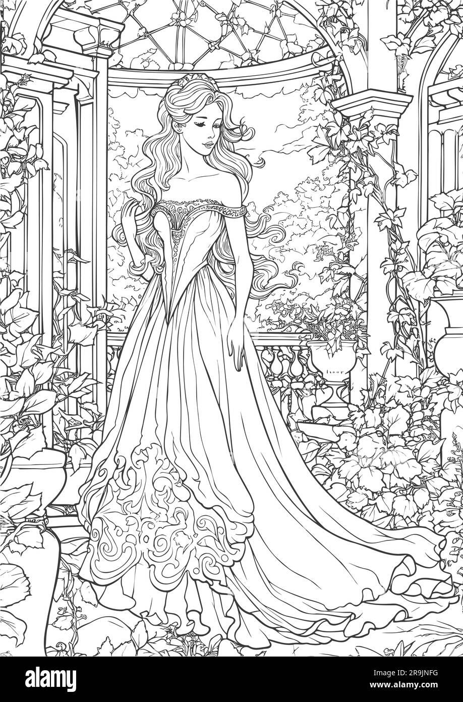 Enchanted Realm, Princess Coloring Book pages Stock Vector Image & Art